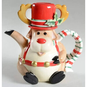 NEW IN BOX Fitz &‎ Floyd Reindeer Cocoa Pot Teapot Christmas Festive Decor 9"